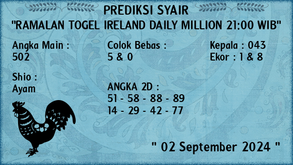 Prediksi Ireland Daily Million 21:00 WIB